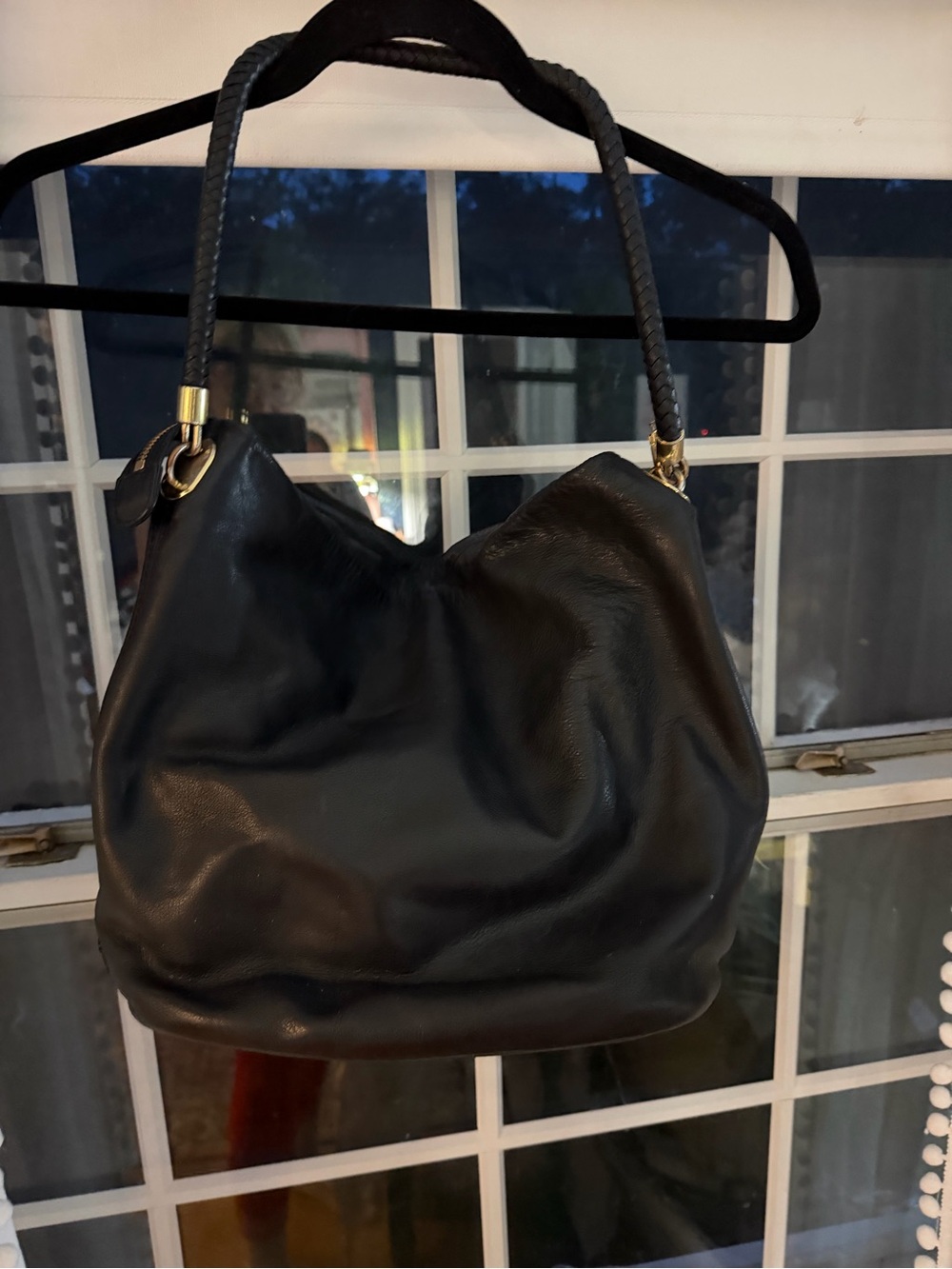 Cole Haan Black Leather Hobo Bag with Braided Handle